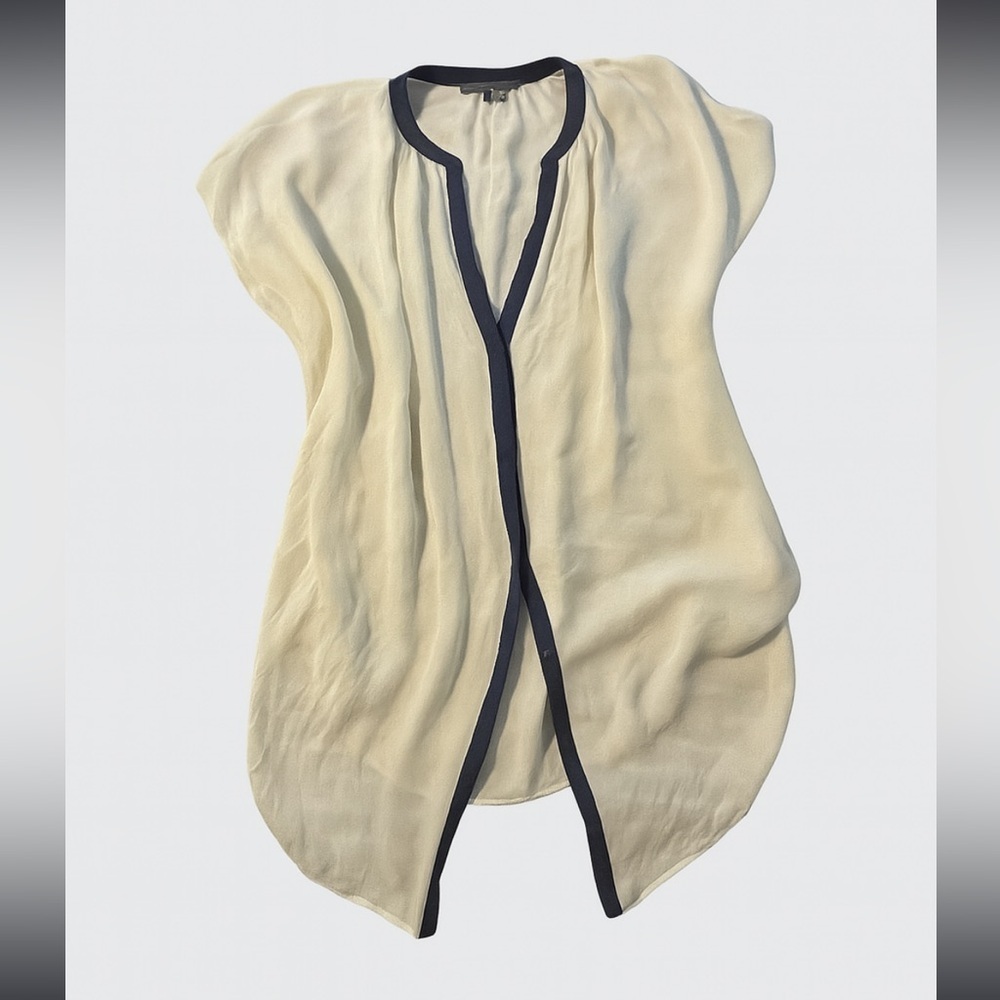 Vince Sheer Cream Blouse with Navy  Accents, Size Small, GUC